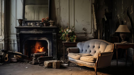 the living room, cluttered with old furniture and worn-out carpets, desperately needs a renovation to transform it into a cozy and modern space, perfect for relaxation and entertainment, with a fresh coat of paint, new flooring, and stylish decor. ai generatedの素材