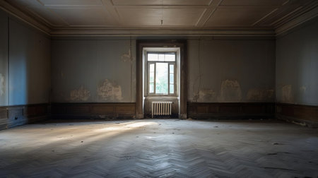 the abandoned room, devoid of furniture and decor, stands as a blank canvas awaiting a much-needed renovation, its peeling walls, worn floors, and outdated fixtures crying out for a fresh coat of paint, new flooring, and modern appliances to restore its former glory. ai generatedの素材