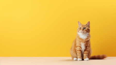 the cat sits serenely on a solid-colored background, providing ample copy space for creative text or design elements, making it an ideal image for pet lovers, advertisers, and designers seeking a clean and minimalist visual aesthetic for their projects. ai generatedの素材