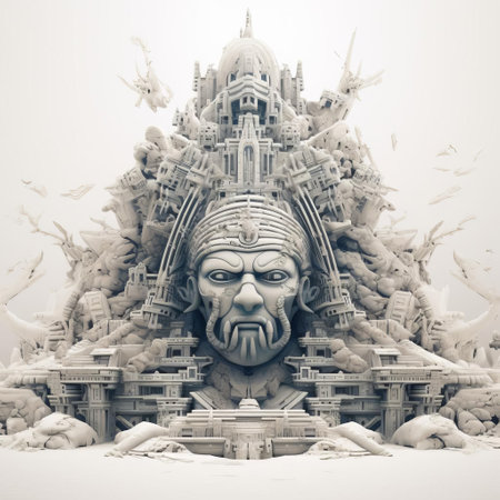 the ancient relic stands majestically against a pristine white background, showcasing its intricate carvings and weathered texture, evoking a sense of history and mystery, perfect for archaeology enthusiasts, history buffs, and those fascinated by ancient civilizations and cultural heritage. ai generatedの素材