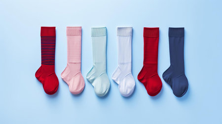 cozy socks sit isolated on a solid white background, providing ample copy space for text or design elements, perfect for fashion, clothing, or footwear-related advertisements, promotions, or social media posts, highlighting comfort and style. ai generatedの素材