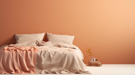 a modern bed sits elegantly on a solid background, providing ample copy space for creative text or design elements, perfect for interior design, bedroom decor, or furniture advertisements, showcasing a serene and peaceful atmosphere. ai generatedの素材