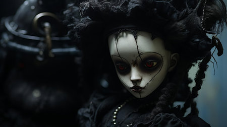 the dark rituals doll, with its eerie gaze and mysterious aura, is captured in a haunting close-up photo, evoking feelings of unease and fascination, perfect for fans of the occult, horror, and supernatural themes, and those who dare to explore the unknown and the unexplained. ai generatedの素材