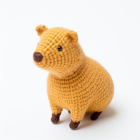 the capybara, a large rodent native to south america, is showcased in a cozy knitted costume, its adorable face and twitching whiskers stealing the spotlight against a crisp white background, perfect for nature lovers and animal enthusiasts alike. ai generatedの素材