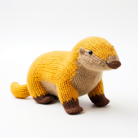 this adorable knitted platypus sits proudly on a pristine white background, showcasing its intricately stitched features and vibrant orange bill, making it a charming addition to any nursery or child's bedroom, perfect for fans of handmade amigurumi toys and australian wildlife enthusiasts. ai generatedの素材