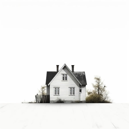 the house stands out against a simplistic white background, showcasing its clean lines, modern architecture, and sleek design, evoking a sense of serenity and minimalism, perfect for those who appreciate understated elegance in home decor and interior design. ai generatedの素材