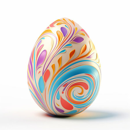 the easter egg, intricately designed with 3d details, sits proudly on a pristine white isolated background, showcasing its vibrant colors and ornate patterns, perfect for springtime celebrations, holiday decorations, and festive digital designs. ai generatedの素材
