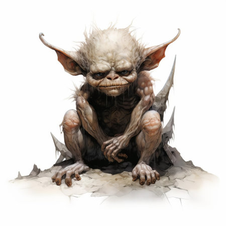 the imp, a mythical creature from european folklore, is depicted in a striking pose against a clean white background, showcasing its mischievous facial expression and horns, evoking a sense of fantasy and whimsy, perfect for fans of mythology and fantasy art. ai generatedの素材