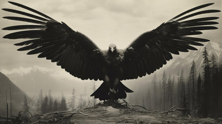 the eagle, a captivating film still, showcases the majestic beauty of nature through the lens of renowned german photographer karl blossfeldt, highlighting the intricate details and textures of botanical forms, evoking a sense of wonder and awe in the realm of black and white photography. ai generatedの素材