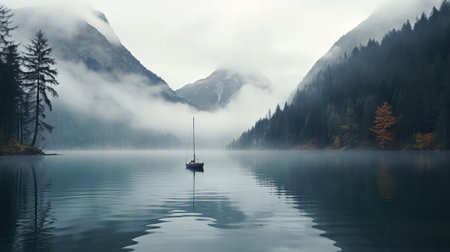 crescent lake, a serene and tranquil destination in oregon, is beautifully captured in this stunning photograph by akos major, showcasing the lake's crystal-clear waters, surrounded by lush green forests and majestic mountains, perfect for nature lovers and outdoor enthusiasts. ai generatedの素材