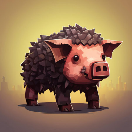 the boar character, crafted in vibrant pixel art style, proudly stands in a blocky minecraft-inspired landscape, showcasing its adorable features and endearing expression, perfect for fans of the popular sandbox video game and enthusiasts of cute digital creatures. ai generatedの素材