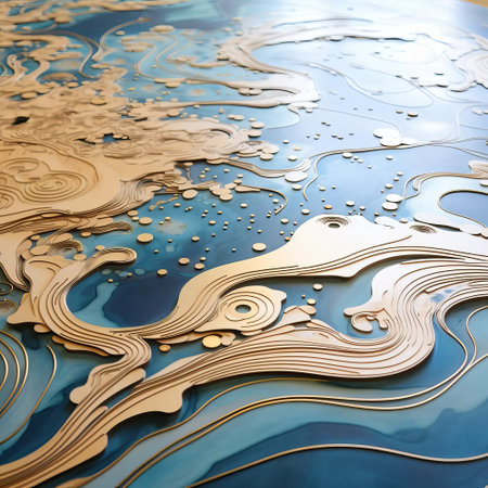 the waterjet, featuring a subtle blue color and elegant gold accent, showcases a mesmerizing fusion of modern design and luxurious appeal, perfect for adding a touch of sophistication to any bathroom or kitchen renovation, highlighting the beauty of high-pressure cutting technology. ai generatedの素材