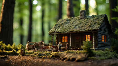 the cabin in the woods doll is showcased in this intimate close-up photo, surrounded by eerie forest elements, evoking a sense of mystery and intrigue, perfect for fans of horror and suspense, with intricate details and rustic textures capturing the essence of a secluded woodland retreat. ai generatedの素材