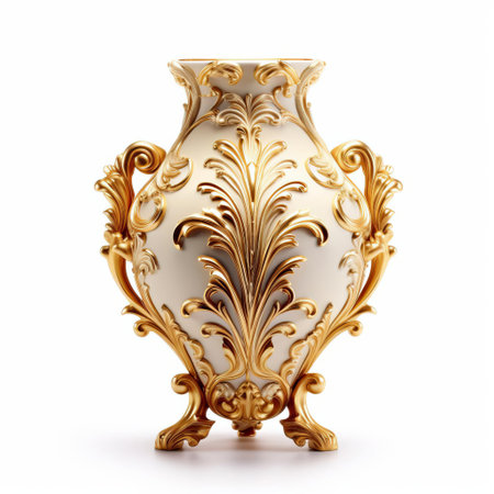 the luxury vase, adorned with intricate designs and patterns, stands elegantly isolated on a pristine white background, showcasing its sophisticated beauty and refinement, perfect for adding a touch of opulence to any home decor or interior design setting. ai generatedの素材