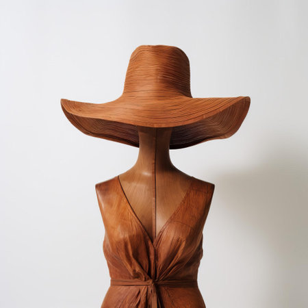 the wooden hat, crafted with precision and care, sits elegantly on a pristine white background, showcasing its intricate details and natural beauty, perfect for fashion enthusiasts and woodworking aficionados alike, highlighting the art of handmade craftsmanship and rustic charm. ai generatedの素材