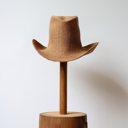 the handmade wood hat, crafted with precision and care, sits elegantly on a pristine white background, showcasing its intricate details and natural wood grain, perfect for fashion enthusiasts and woodworking aficionados alike, highlighting the beauty of sustainable and eco-friendly accessories. ai generatedの素材