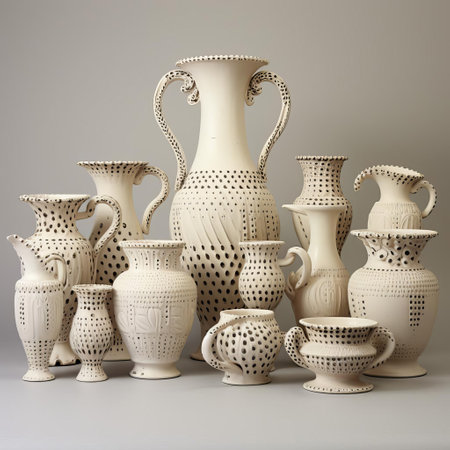 creamware sits elegantly against a pristine white background, showcasing its delicate curves and subtle sheen, evoking a sense of vintage charm and sophistication, perfect for adding a touch of classic elegance to any home decor or still life photography composition. ai generatedの素材