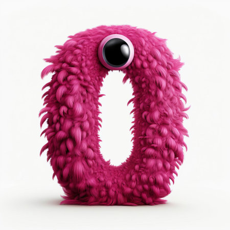 the vibrant magenta monster, with its playful eyes and goofy grin, proudly holds up a bold, cursive letter o against a crisp white background, creating a fun and educational visual aid for alphabet learning and colorful graphic design inspiration. ai generatedの素材