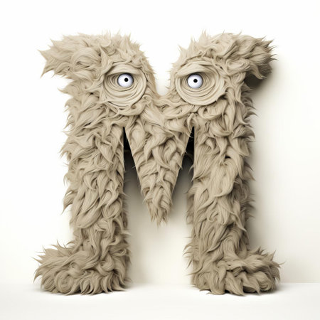 the taupe monster, a whimsical creature, proudly displays a bold, cursive letter m on a crisp white background, creating a striking visual contrast that pops with personality, perfect for adding a touch of playful sophistication to any design or decor. ai generatedの素材