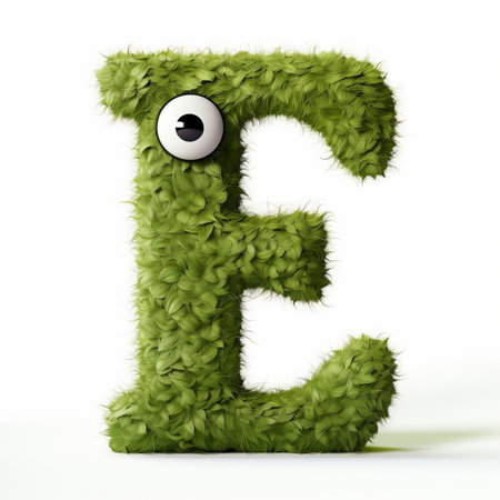 the olive monster, a playful and imaginative creature, proudly holds a bold, uppercase letter f on a crisp, white background, creating a fun and educational visual for kids and adults alike, perfect for alphabet learning and creative writing inspiration. ai generatedの素材