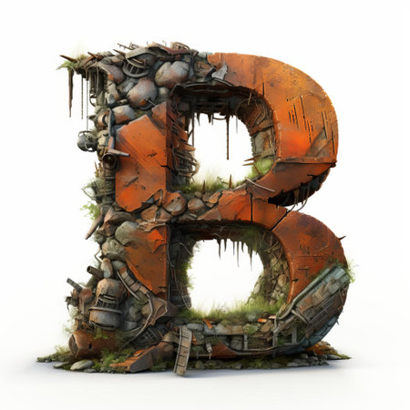 abandoned letters stand as a testament to a forgotten world, evoking a post-apocalyptic atmosphere with their industrial and organic fusion, adorned with rocks, grass, and debris, exuding a rugged, distressed appearance that screams decay and neglect, as if left to rust and crumble over time. ai generatedの素材