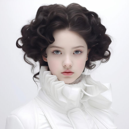 woman posing elegantly in a stunning portrait photography shot, set against a crisp white background that accentuates her natural beauty, capturing the essence of femininity and sophistication, perfect for fashion, beauty, and lifestyle editorials. ai generatedの素材