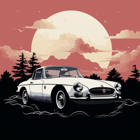 the mgb, a classic british roadster, stands out against a stark white background, its sleek silhouette accentuating the iconic curves and lines of this vintage sports car, evoking a sense of nostalgia and freedom, perfect for car enthusiasts and retro design lovers alike. ai generatedの素材