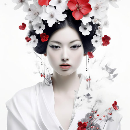 cherry blossoms delicately unfold against a pristine white background, showcasing the serene beauty of japonism, a cultural phenomenon that celebrates the art of simplicity and elegance, evoking feelings of tranquility and refinement, while highlighting the intricate details of japanese aesthetics. ai generatedの素材
