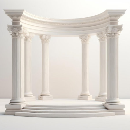 the sculpture embodies neoclassicism minimalism, standing elegantly on a pristine white isolated background, showcasing refined lines, subtle curves, and a masterful blend of ancient greek and roman architectural influences, evoking a sense of timeless sophistication and understated luxury. ai generatedの素材