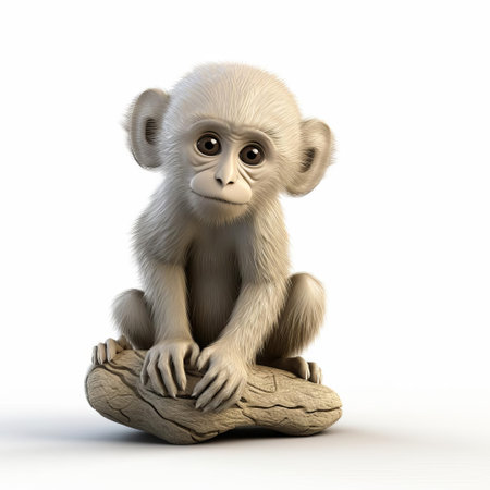 the baboon, with its adorable facial expression and intricate fur details, is beautifully captured in this 3d clay render, set against a clean white background, showcasing the artist's skill in creating a realistic and endearing primate portrait, perfect for wildlife and animal lovers. ai generatedの素材