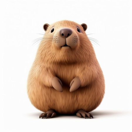 the capybara, a large rodent native to south america, is beautifully depicted in this 3d clay render, showcasing its adorable facial features and soft fur, set against a clean white background, highlighting the intricate details of this charming creature, perfect for animal lovers and 3d art enthusiasts. ai generatedの素材