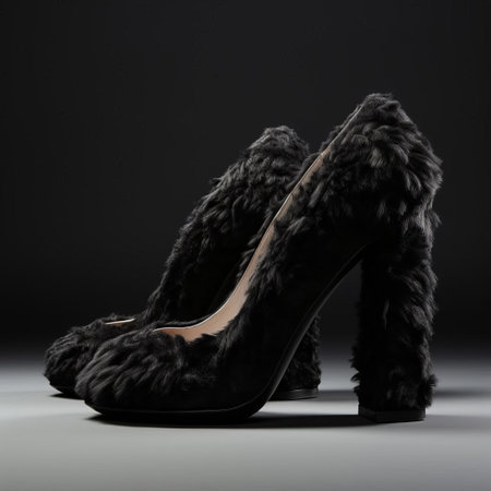 alpaca heels stand out in this stunning shot, showcasing the luxurious black texture of the 3d heels, perfect for fashion enthusiasts and designers looking for unique inspiration, featuring the softness and warmth of alpaca fiber in a stylish and modern design. ai generatedの素材