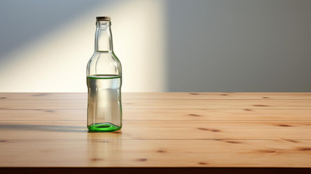 the sprite bottle stands alone on the table, its vibrant green color popping against the neutral background, captured from a unique and varied angle, showcasing the beauty of minimalist product photography and creative composition. ai generatedの素材
