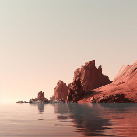 the serene coastline stretches along the horizon, where gentle waves caress the shore, surrounded by lush greenery and rugged cliffs, creating a peaceful atmosphere perfect for relaxation and meditation, evoking feelings of tranquility and connection with nature. ai generatedの素材