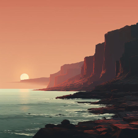 the serene coastline stretches calmly, showcasing a minimalist approach to nature's beauty, with gentle waves caressing the shore, surrounded by lush greenery and a few scattered rocks, evoking a sense of peaceful tranquility and simplicity in this unspoiled natural setting. ai generatedの素材