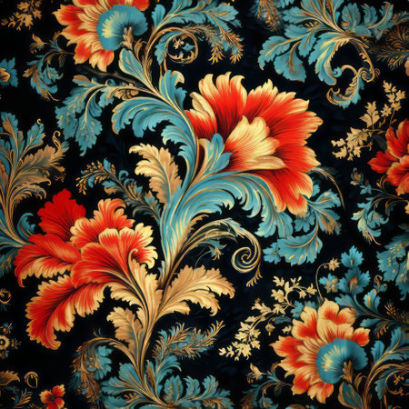 the brocade fabric features an intricate, ornate design with raised patterns and elaborate motifs, showcasing a rich, luxurious texture and a vibrant color palette, perfect for upholstery, fashion, and home decor, evoking a sense of opulence and sophistication. ai generatedの素材