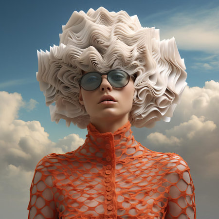 the smocked dress, adorned with delicate floral patterns, drapes elegantly on the woman's slender figure, showcasing the intricate gathering and pleating techniques used in traditional smocking, a testament to the art of hand-embroidery and textile craftsmanship, evoking a sense of vintage charm and sophistication. ai generatedの素材