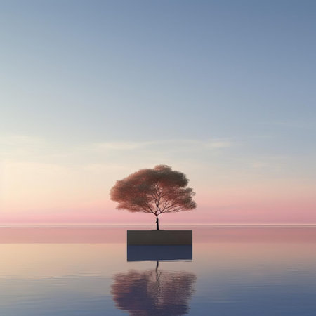 mountain peaks rise majestically in the distance, surrounded by a serene landscape with a minimalist approach, featuring lush green forests, calm lakes, and rolling hills, evoking a sense of tranquility and peace, perfect for relaxation and meditation, amidst nature's splendor and beauty. ai generatedの素材