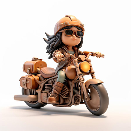 zoey, a stunning 3d digital model, sits confidently on a sleek motorcycle, posing against a crisp white background, showcasing her edgy style and adventurous spirit, perfect for automotive, motorcycle, and 3d art enthusiasts. ai generatedの素材