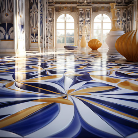 the bathroom features a stunning hard pattern of rayon tiles, showcasing a power seamless design that exudes modern sophistication, perfect for creating a luxurious ambiance, ideal for homeowners seeking a stylish and contemporary look, blending functionality with aesthetic appeal. ai generatedの素材