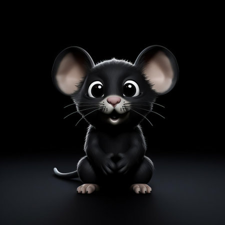 the adorable 3d mouse, with its endearing facial expression, sits prominently against a blank black background, showcasing its intricate design and textures, perfect for computer and technology enthusiasts, graphic designers, and anyone who loves cute digital characters. ai generatedの素材