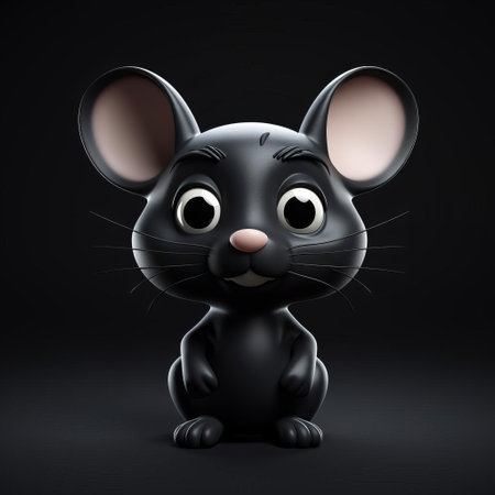 the mouse, a small, adorable 3d computer icon, sits alone on a blank black background, showcasing its detailed design and textures, perfect for graphic designers and digital artists looking for isolated objects or 3d models for their projects and presentations. ai generatedの素材