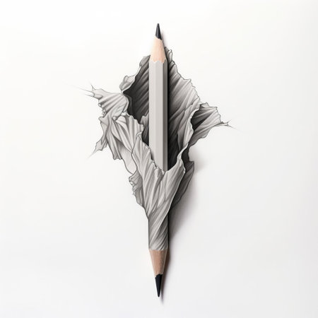 a graphite pencil lies horizontally on a pristine white background, its slender shape and subtle sheen accentuated by the contrasting surroundings, evoking a sense of simplicity and creativity, perfect for artistic expressions, sketches, and drawings. ai generatedの素材