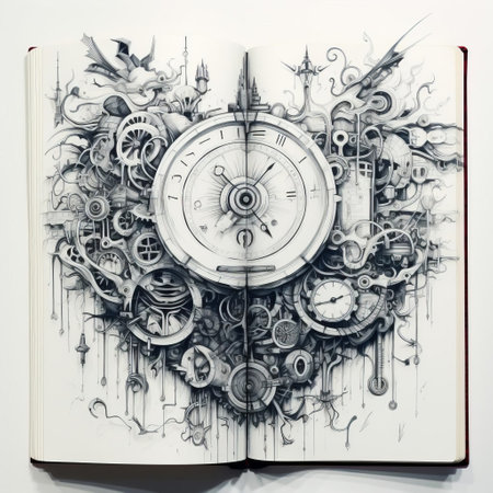 this sketchbook lies open on a pristine white background, its blank pages awaiting the strokes of a creative mind, ready to bring artistic visions to life with pencils, markers, or paints, perfect for artists, designers, and writers to express themselves freely. ai generatedの素材