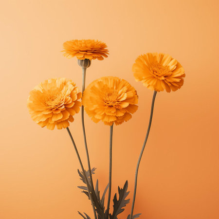 the vintage marigold background, with its soft, warm tones, evokes a sense of simplicity and minimalism, perfect for adding a touch of retro charm to any design or photography project, and creating a unique, nostalgic atmosphere that transports viewers back in time. ai generatedの素材