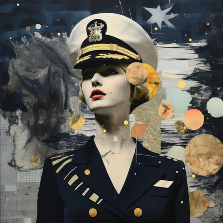 the collage, set against a rich navy background, showcases a vibrant mix of colors and textures, blending abstract shapes and patterns to create a visually striking piece of modern art, perfect for adding a touch of sophistication to any room's decor. ai generatedの素材