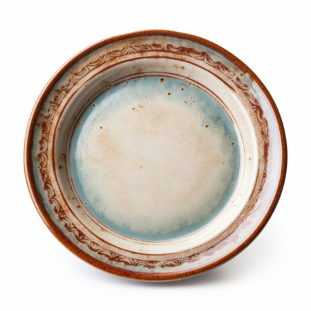 the plate, a staple in every kitchen, sits elegantly isolated on a pristine white background, showcasing its sleek design and curves, perfect for serving a variety of dishes, from savory meals to sweet desserts, in a clean and minimalist setting. ai generatedの素材