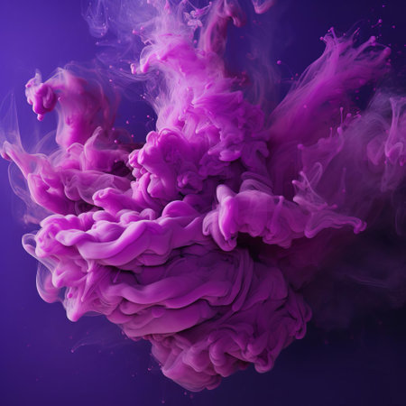 violet background radiates a mesmerizing aura in this stunning photograph, showcasing a vibrant dye splatter art piece against a rich, velvety purple hue, evoking feelings of creativity and artistic expression, perfect for art enthusiasts and design inspiration. ai generatedの素材