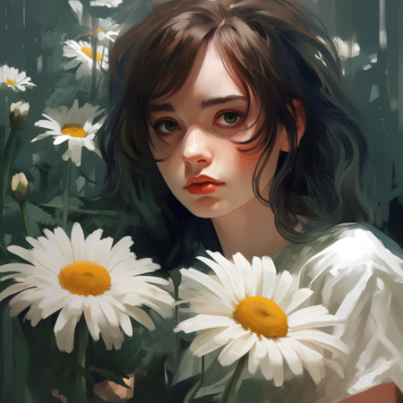 the daisy, a timeless and charming flower, blooms in a vibrant yellow center surrounded by delicate white petals, symbolizing innocence and purity, adding a touch of simplicity and elegance to any garden or floral arrangement, perfect for spring and summer decorations. ai generatedの素材
