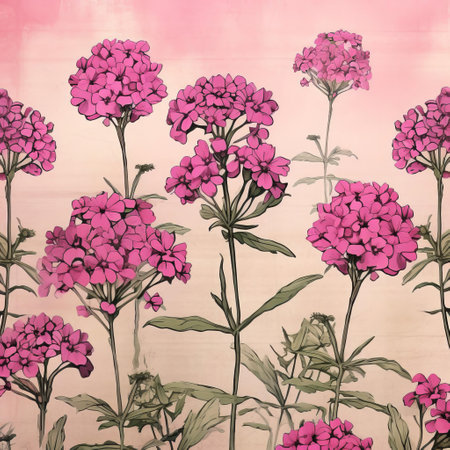 verbena flowers bloom beautifully against a soft, muted background, evoking a sense of simplicity and vintage charm, perfect for adding a touch of elegance and sophistication to any design or project, ideal for floral arrangements, wedding decorations, and rustic home decor. ai generatedの素材